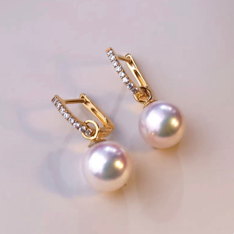 K18YG あこや真珠 2way ピアス リングピアス フープピアス 18K YG 揺れる akoya pearl  パール チャーム