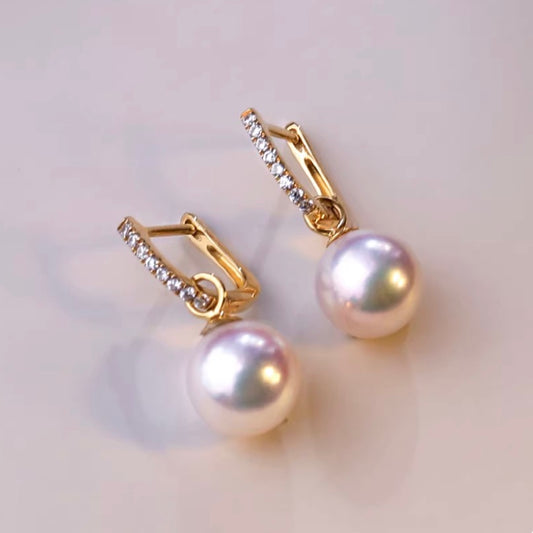 K18YG あこや真珠 2way ピアス リングピアス フープピアス 18K YG 揺れる akoya pearl  パール チャーム