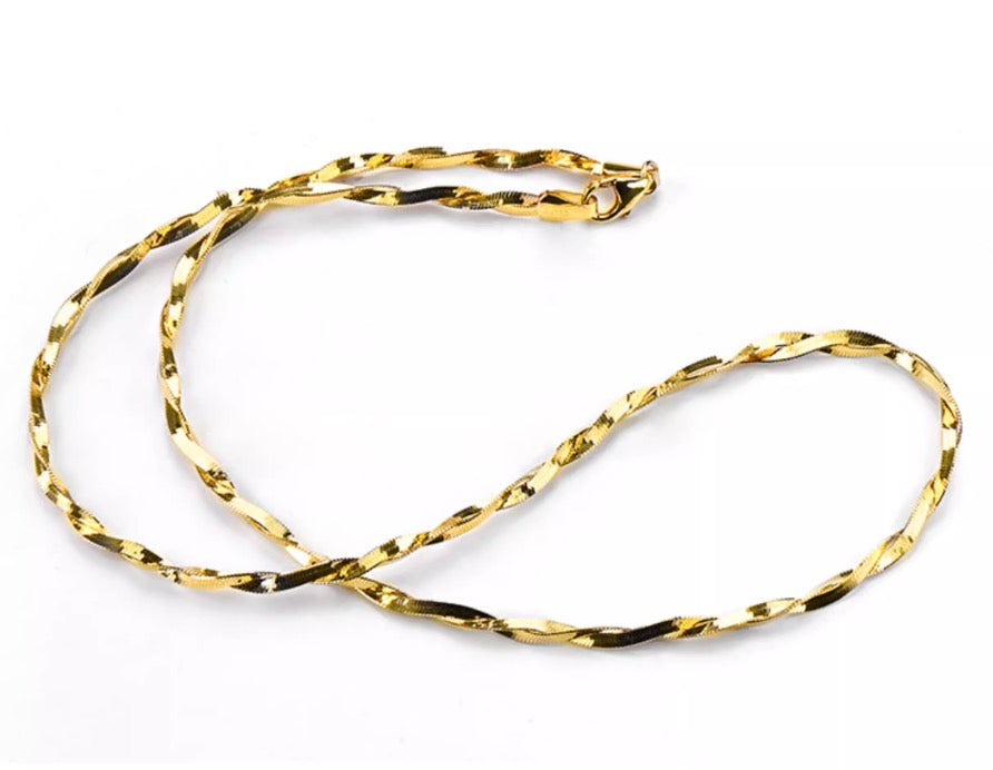 K18YG スネークチェーン ネックレス スクリュー ヘリンボーンチェーン 18K ツイスト ロープ メンズ レディース