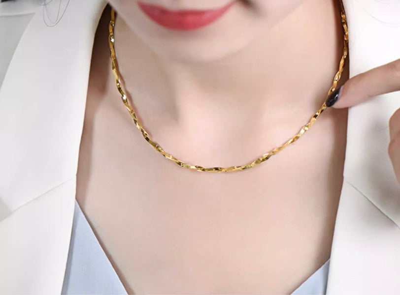 K18YG スネークチェーン ネックレス スクリュー ヘリンボーンチェーン 18K ツイスト ロープ メンズ レディース