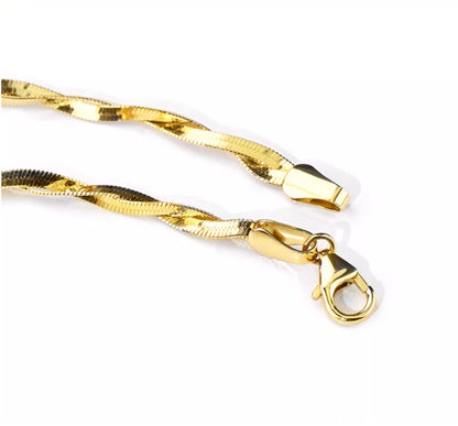 K18YG スネークチェーン ネックレス スクリュー ヘリンボーンチェーン 18K ツイスト ロープ メンズ レディース