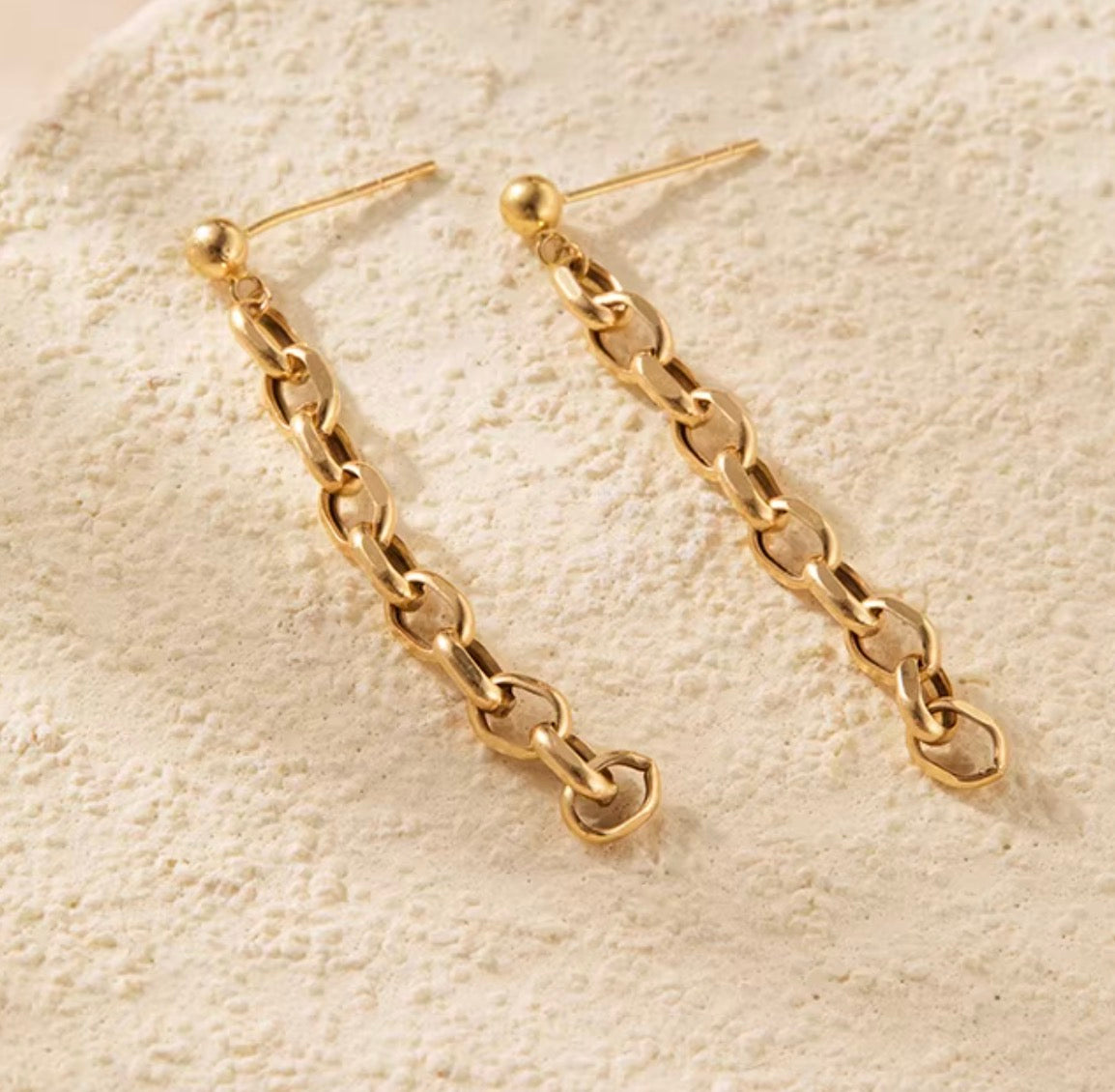 K18YG チェーンピアス ロングピアス 3.5mm 4cm オーバルチェーン アズキチェーン オーバルリンク 18K スタッドピアス 揺れる