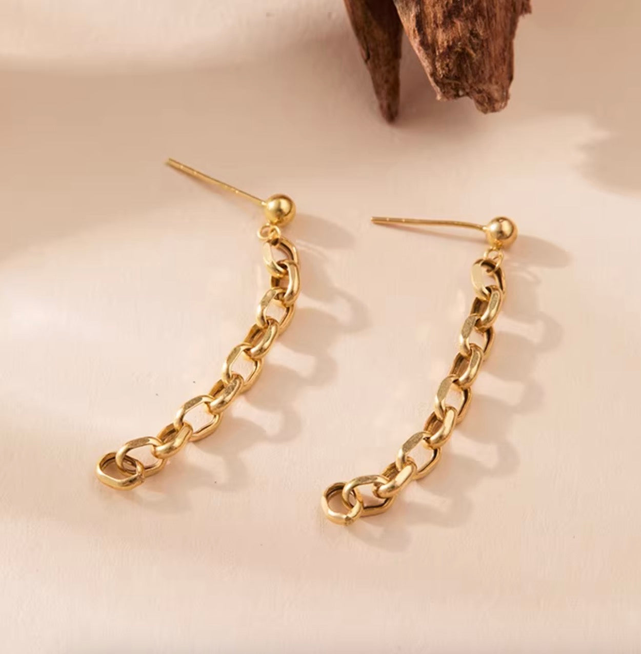 K18YG チェーンピアス ロングピアス 3.5mm 4cm オーバルチェーン アズキチェーン オーバルリンク 18K スタッドピアス 揺れる