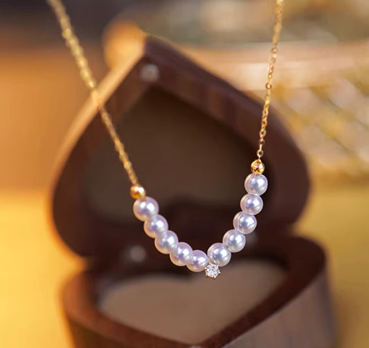 K18YG あこや真珠 ネックレス ペンダント スマイルアコヤ 18K パール V 小珠