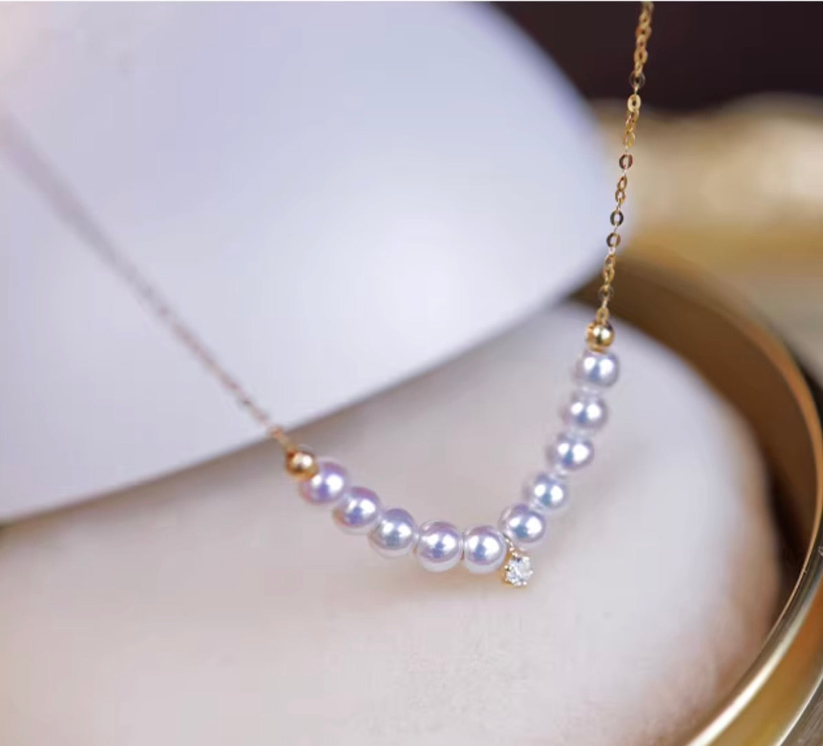 K18YG あこや真珠 ネックレス ペンダント スマイルアコヤ 18K パール V 小珠