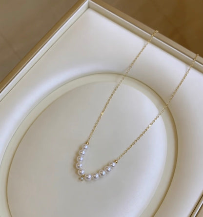 K18YG あこや真珠 ネックレス ペンダント スマイルアコヤ 18K パール V 小珠