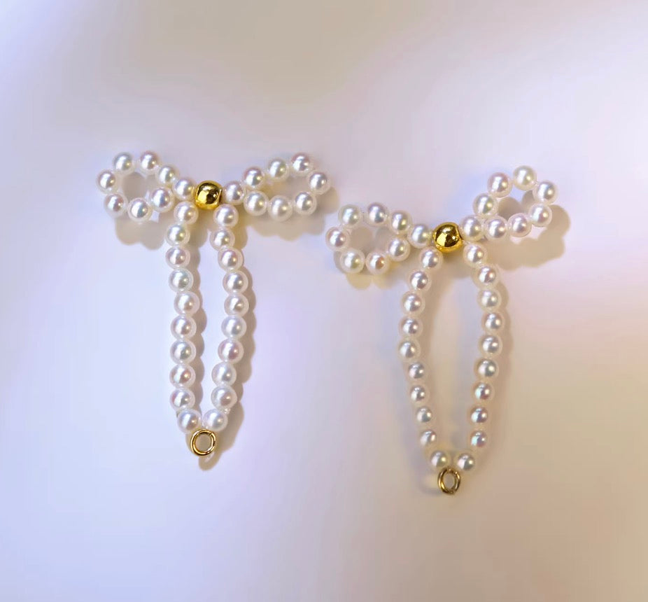 K18YG 淡水パール リボン 2way イエローゴールド 18K スタッドピアス 蝶々
