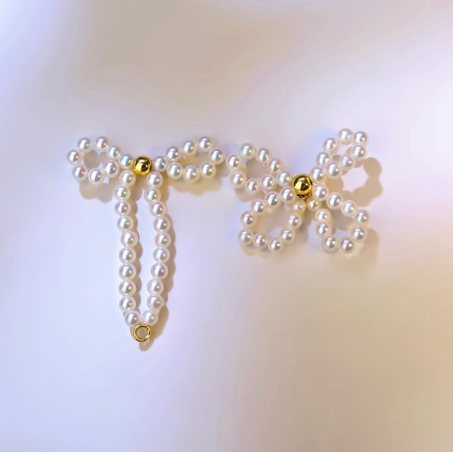 K18YG 淡水パール リボン 2way イエローゴールド 18K スタッドピアス 蝶々