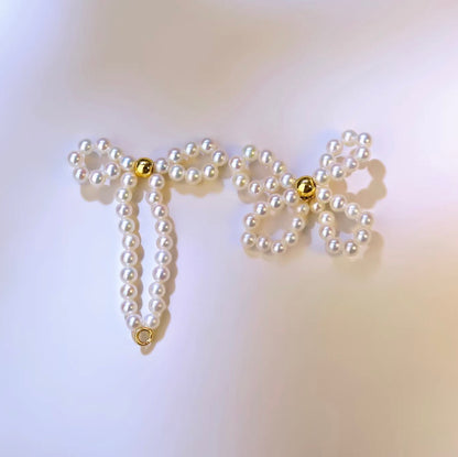 K18YG 淡水パール リボン 2way イエローゴールド 18K スタッドピアス 蝶々