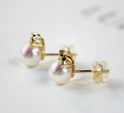 K18YG WG あこや真珠 ピアス ダイヤモンド リーフ 18K アコヤ真珠 パール シンプル