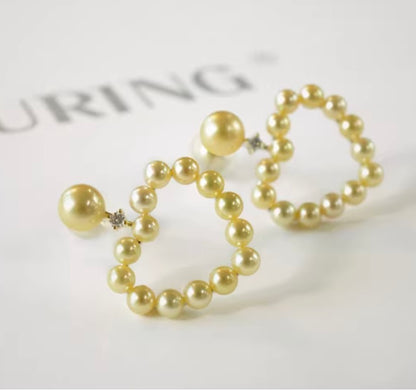 K18YG 金色アコヤ ハートピアス あこや真珠 パール スタッドピアス 揺れる イエローゴールド ゴールドパール 金色 ベビーアコヤ 小粒