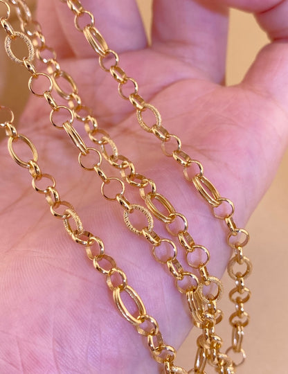 K18YG オーバルリンクチェーン デザインチェーン フィガロチェーン 18K 18金 イエローゴールド チェーンネックレス 太め 50cm