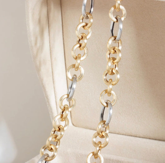 K18YG WG コンビチェーン バイカラー ロロチェーン ミックスリンク ネックレス 太め マット 18K