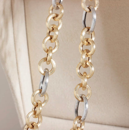 K18YG WG コンビチェーン バイカラー ロロチェーン ミックスリンク ネックレス 太め マット 18K