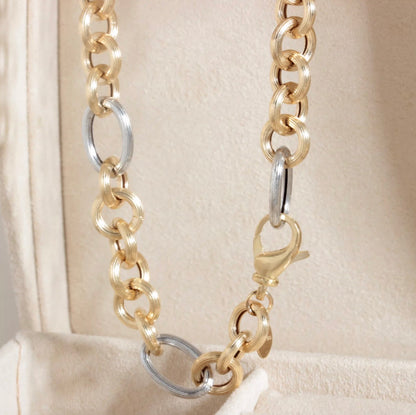 K18YG WG コンビチェーン バイカラー ロロチェーン ミックスリンク ネックレス 太め マット 18K