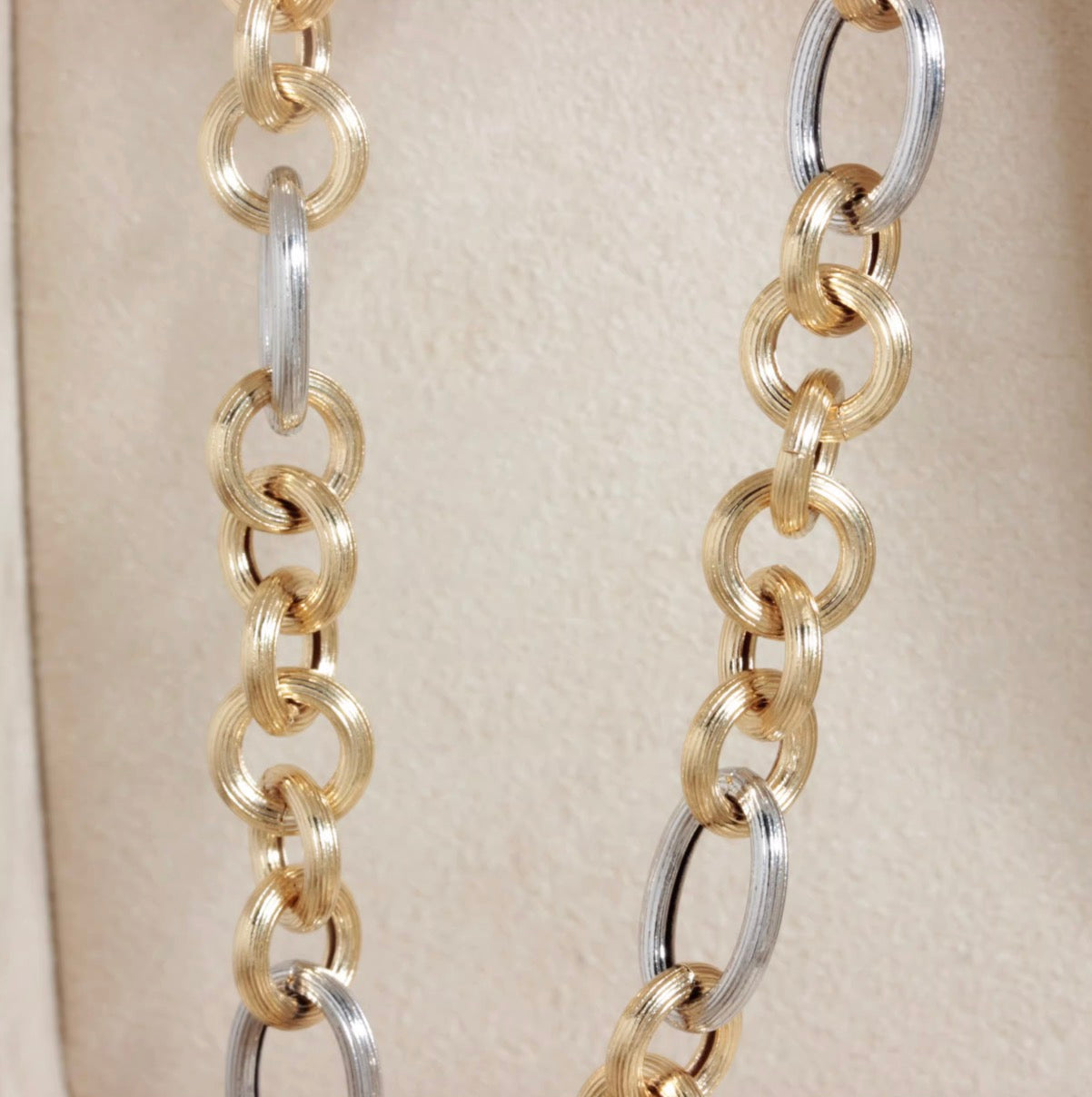 K18YG WG コンビチェーン バイカラー ロロチェーン ミックスリンク ネックレス 太め マット 18K