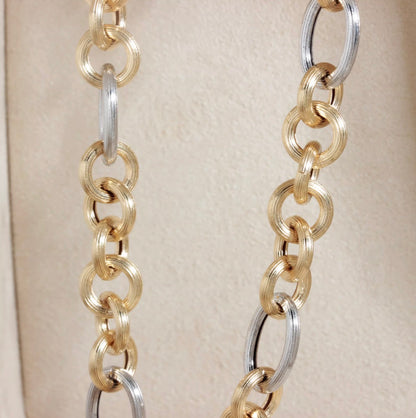 K18YG WG コンビチェーン バイカラー ロロチェーン ミックスリンク ネックレス 太め マット 18K