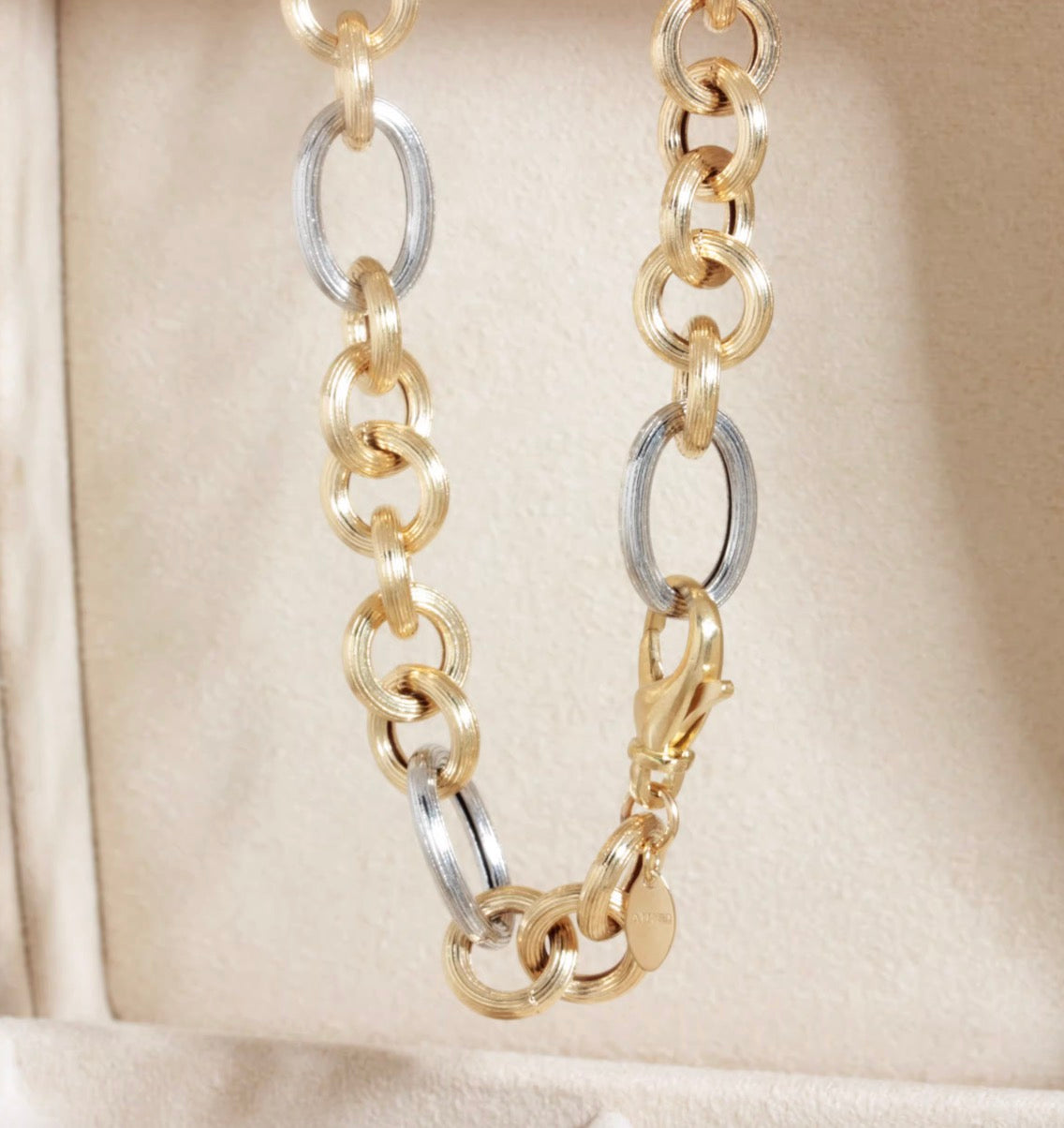 K18YG WG コンビチェーン バイカラー ロロチェーン ミックスリンク ネックレス 太め マット 18K