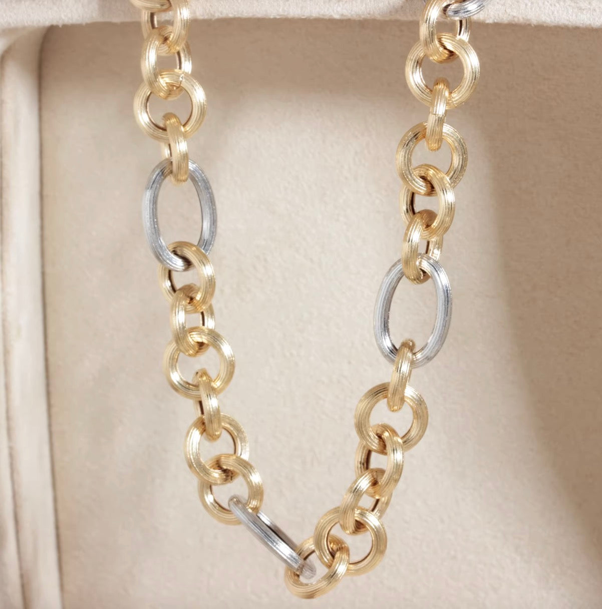 K18YG WG コンビチェーン バイカラー ロロチェーン ミックスリンク ネックレス 太め マット 18K