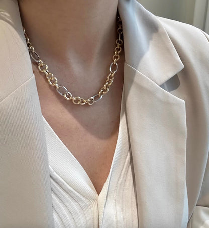 K18YG WG コンビチェーン バイカラー ロロチェーン ミックスリンク ネックレス 太め マット 18K