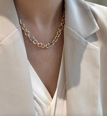 K18YG WG コンビチェーン バイカラー ロロチェーン ミックスリンク ネックレス 太め マット 18K