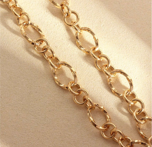 K18YG オーバルリンク デザインチェーン ネックレス 18K 18金 イエローゴールド ツイスト 太め メンズ レディース ミックスリンク