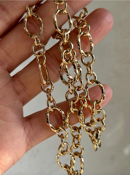 K18YG オーバルリンク デザインチェーン ネックレス 18K 18金 イエローゴールド ツイスト 太め メンズ レディース ミックスリンク