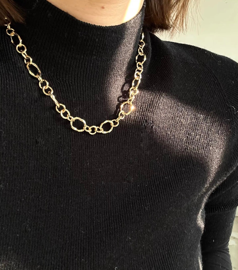 K18YG オーバルリンク デザインチェーン ネックレス 18K 18金 イエローゴールド ツイスト 太め メンズ レディース ミックスリンク