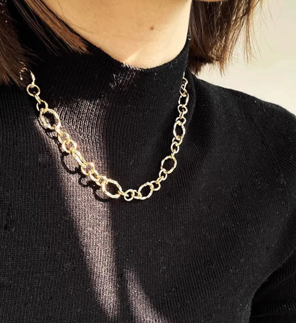 K18YG オーバルリンク デザインチェーン ネックレス 18K 18金 イエローゴールド ツイスト 太め メンズ レディース ミックスリンク