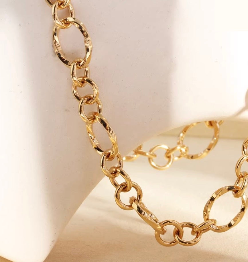 K18YG オーバルリンク デザインチェーン ネックレス 18K 18金 イエローゴールド ツイスト 太め メンズ レディース ミックスリンク
