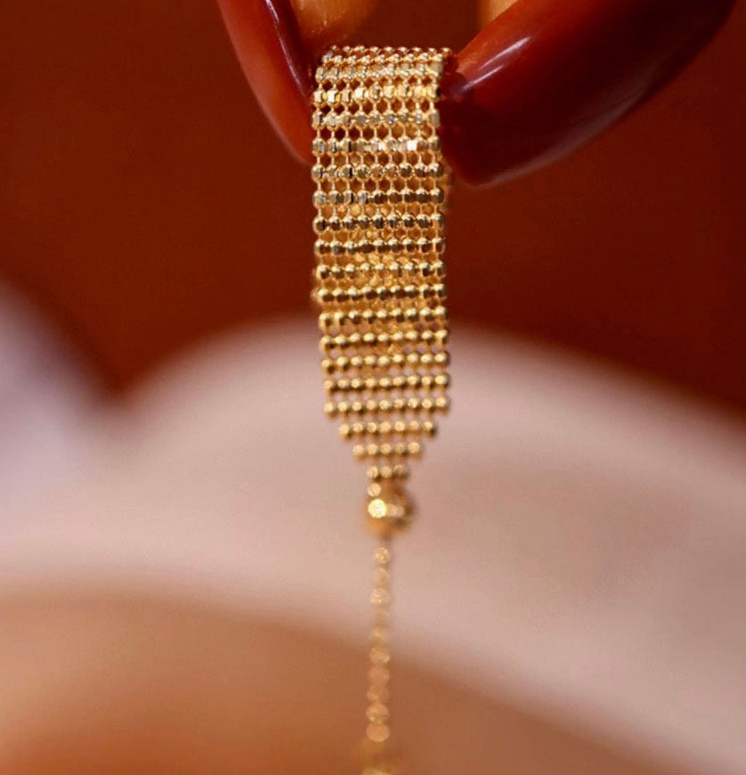 K18YG メッシュリング イエローゴールド アジャスター チェーンリング ワイド メッシュリング バンドリング カットボールチェーン 18K