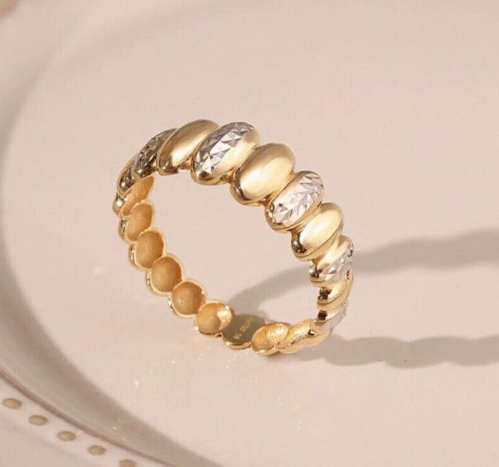 K18YG WG オーバルリンク 指輪 コンビリング 11号 12号 イエローゴールド 18K ツートン イタリアンジュエリー バイカラー ボリューム ダイヤモンドカット