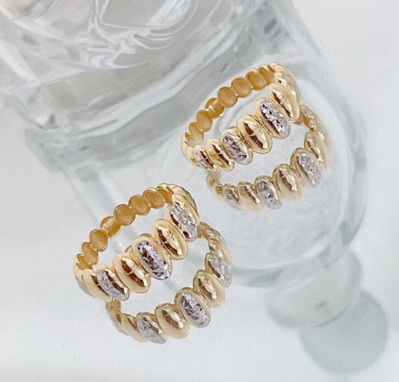 K18YG WG オーバルリンク 指輪 コンビリング 11号 12号 イエローゴールド 18K ツートン イタリアンジュエリー バイカラー ボリューム ダイヤモンドカット
