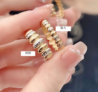 K18YG WG オーバルリンク 指輪 コンビリング 11号 12号 イエローゴールド 18K ツートン イタリアンジュエリー バイカラー ボリューム ダイヤモンドカット