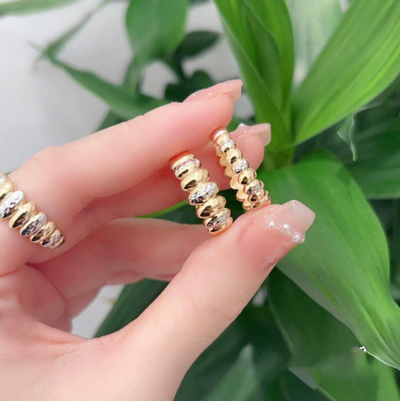 K18YG WG オーバルリンク 指輪 コンビリング 11号 12号 イエローゴールド 18K ツートン イタリアンジュエリー バイカラー ボリューム ダイヤモンドカット