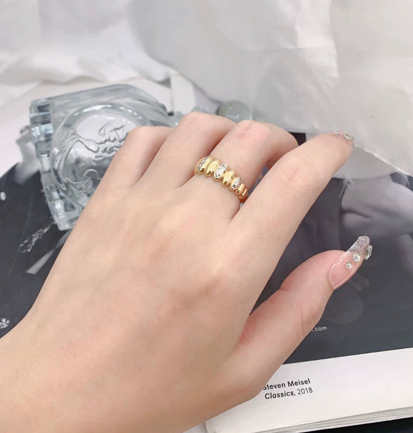 K18YG WG オーバルリンク 指輪 コンビリング 11号 12号 イエローゴールド 18K ツートン イタリアンジュエリー バイカラー ボリューム ダイヤモンドカット