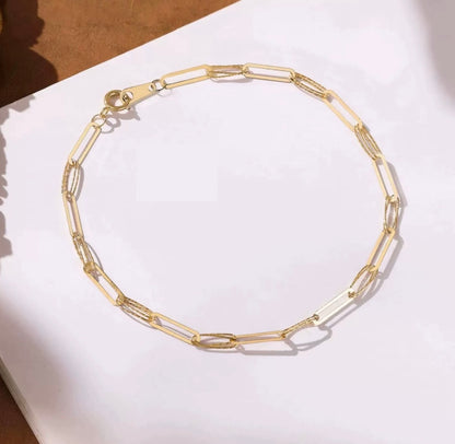 K18YG ブレスレット 17cm ペーパークリップチェーン チェーンブレス コンビチェーン 18k ミックスリンク