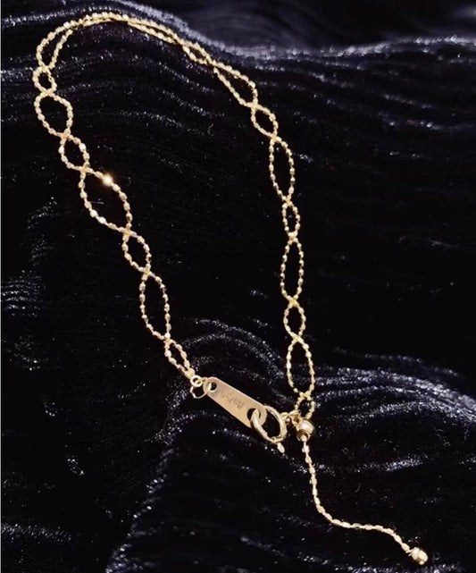 K18YG ブレスレット レースチェーン ダイヤモンドカット 編み込み 18k スライド式アジャスターチェーン ボールチェーン インフィニティ 8