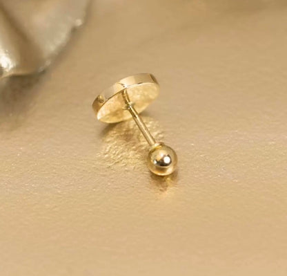 K14YG スタッドピアス ブルー 人工オパール 丸い イエローゴールド 14k ブルー 水色 ねじ式 シングルピアス 片耳用