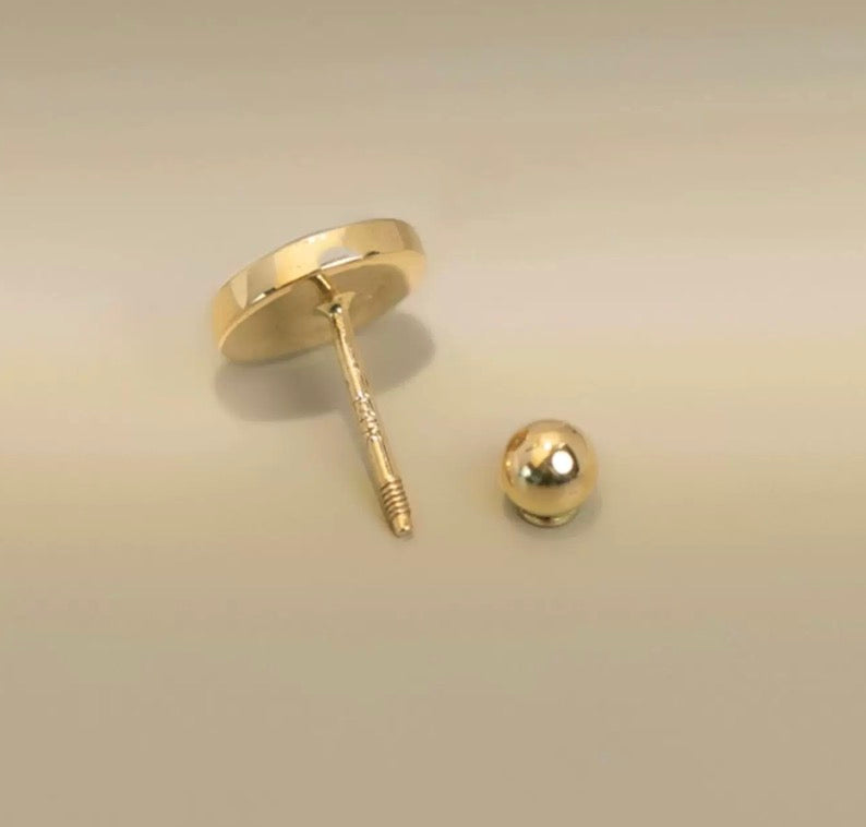 K14YG スタッドピアス ブルー 人工オパール 丸い イエローゴールド 14k ブルー 水色 ねじ式 シングルピアス 片耳用