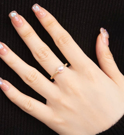 K18YG あこや真珠 天女 指輪 リング 弾力ワイヤーリング 18K アコヤ パール オープンリング イエローゴールド カットボール