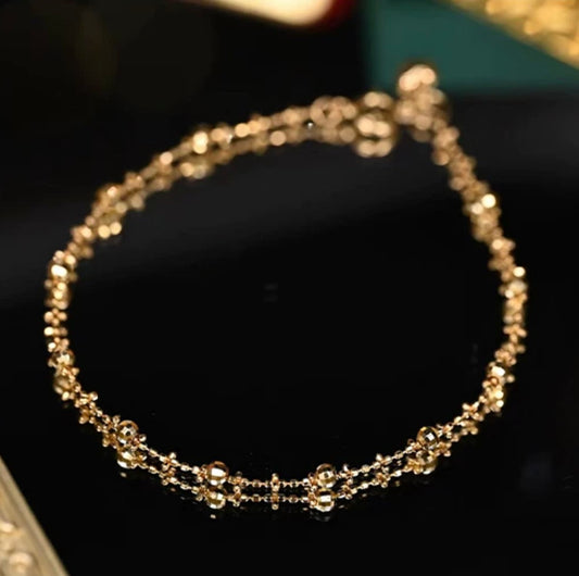 K18YG ブレスレット カットボールチェーン 15cm~ ミラーボール ステーション 18k イエローゴールド キラキラ 華奢 フェミニン レディース