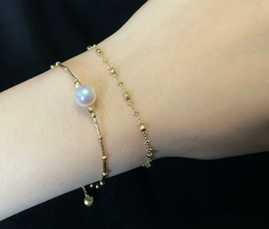 K18YG ブレスレット カットボールチェーン 15cm~ ミラーボール ステーション 18k イエローゴールド キラキラ 華奢 フェミニン レディース