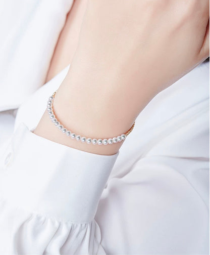 K18YG あこや真珠 彩凛珠 バングル 弾力ワイヤー 18K アコヤ真珠 3-4mm パール オープンバングル ブレスレット カットボール