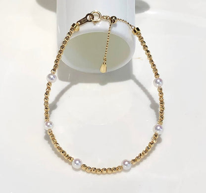 K18YG あこや真珠 ブレスレット ステーションブレスレット 18K アコヤ イエローゴールド スライド式アジャスターチェーン パール