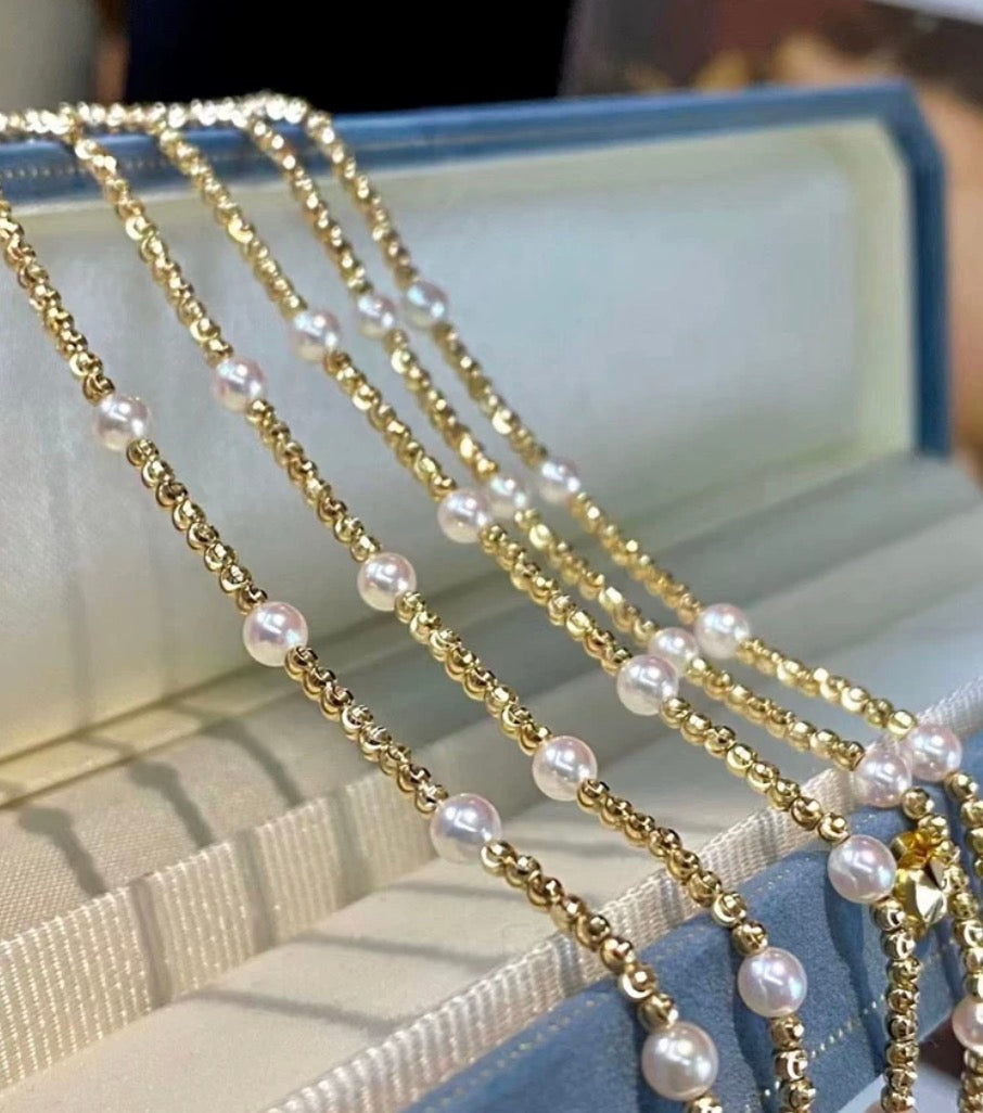 K18YG あこや真珠 ブレスレット ステーションブレスレット 18K アコヤ イエローゴールド スライド式アジャスターチェーン パール