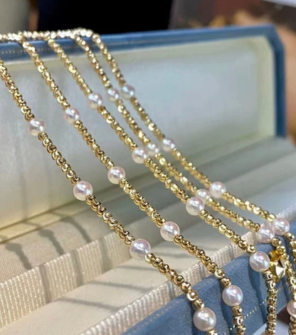 K18YG あこや真珠 ブレスレット ステーションブレスレット 18K アコヤ イエローゴールド スライド式アジャスターチェーン パール