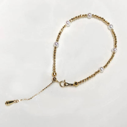 K18YG あこや真珠 ブレスレット ステーションブレスレット 18K アコヤ イエローゴールド スライド式アジャスターチェーン パール