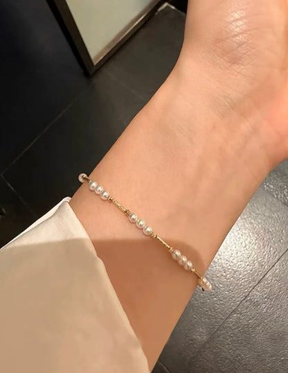 K18YG あこや真珠 ステーションブレスレット 3連 18K アコヤ イエローゴールド スライド式アジャスター ボールチェーン ハートチャーム