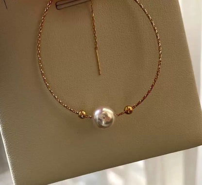 K18YG あこや真珠 天女 ワイヤーブレスレット 弾力 バングル 18K アコヤ イエローゴールド スライド式アジャスター 一粒